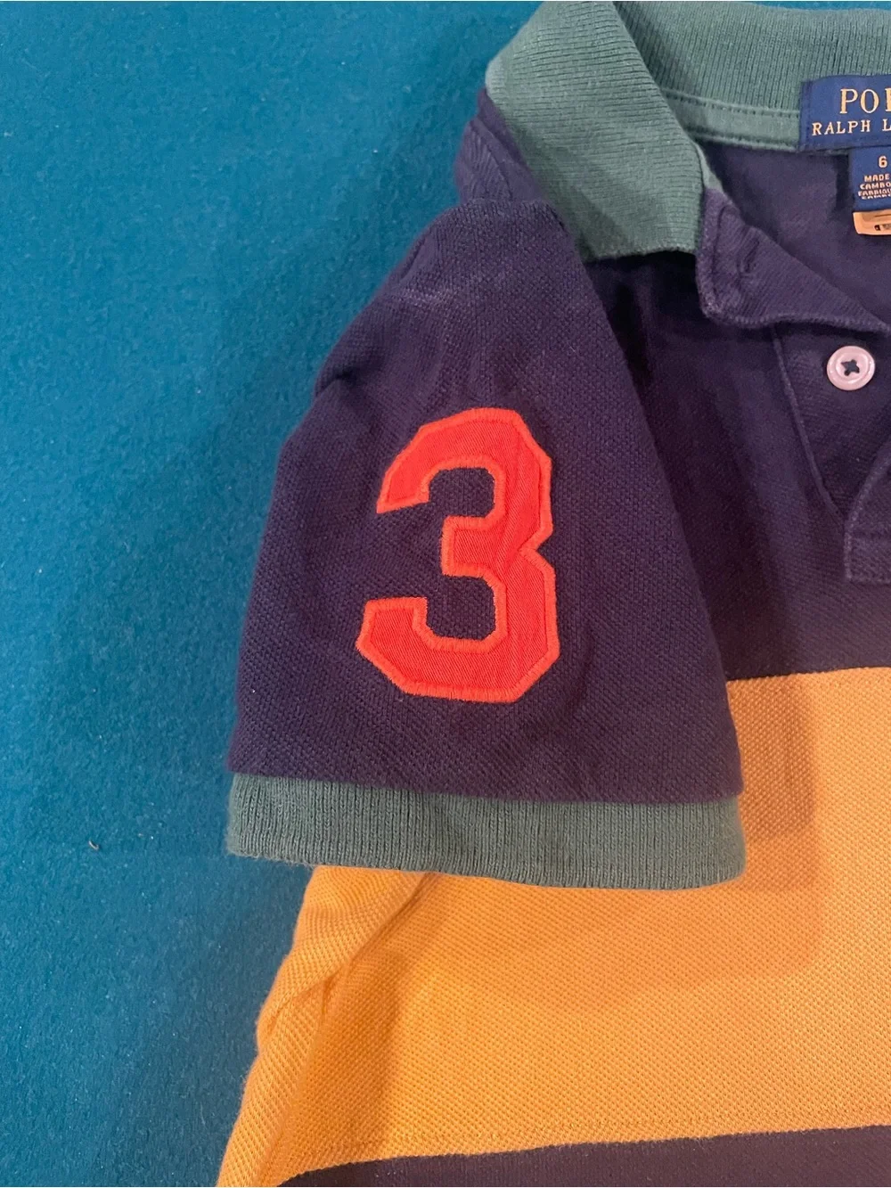 Polo by Ralph Lauren Navy Polo with Gold Stripe & Orange Logo